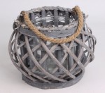 Drevený lampáš so skleneným svietnikom 15cm sivý