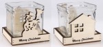 Sklenený svietnik v drevenom stojane 9*8cm natur, 2druhy