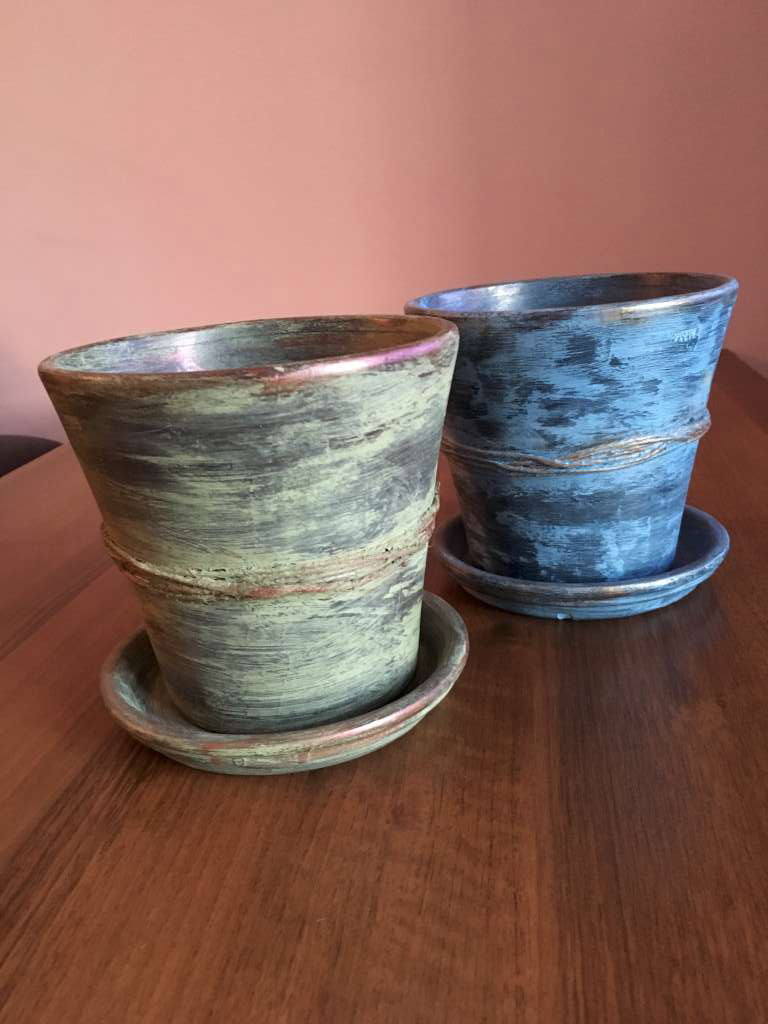 Kvetináč s podmiskou vintage výška 15cm, priemer 16 cm , 2 druhy