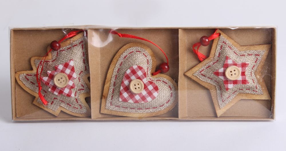 Vianočná ozdoba drevená závesná 10cm set